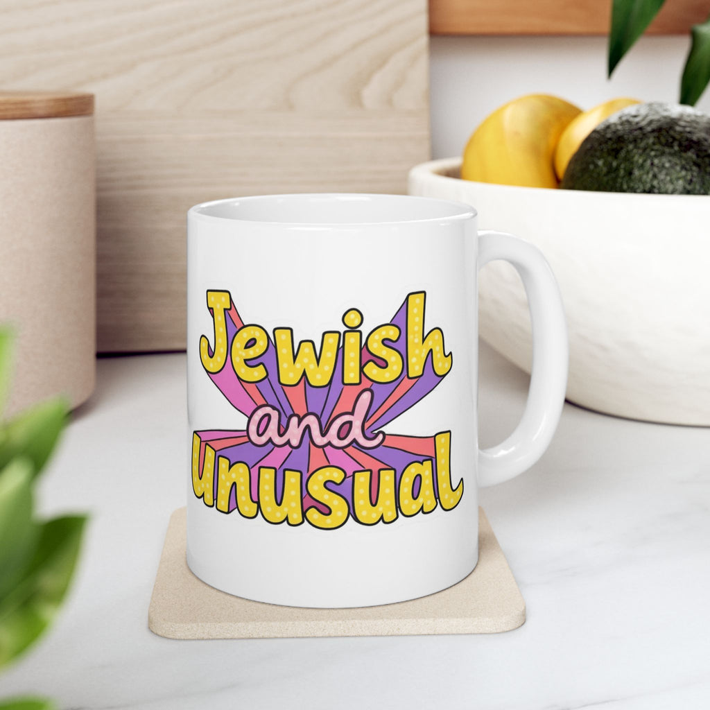“Jewish and Unusual” Funny Jewish Mug | 11oz Ceramic Coffee Mug | Jewish Humor Gift | Cute Judaica Kitchen Decor