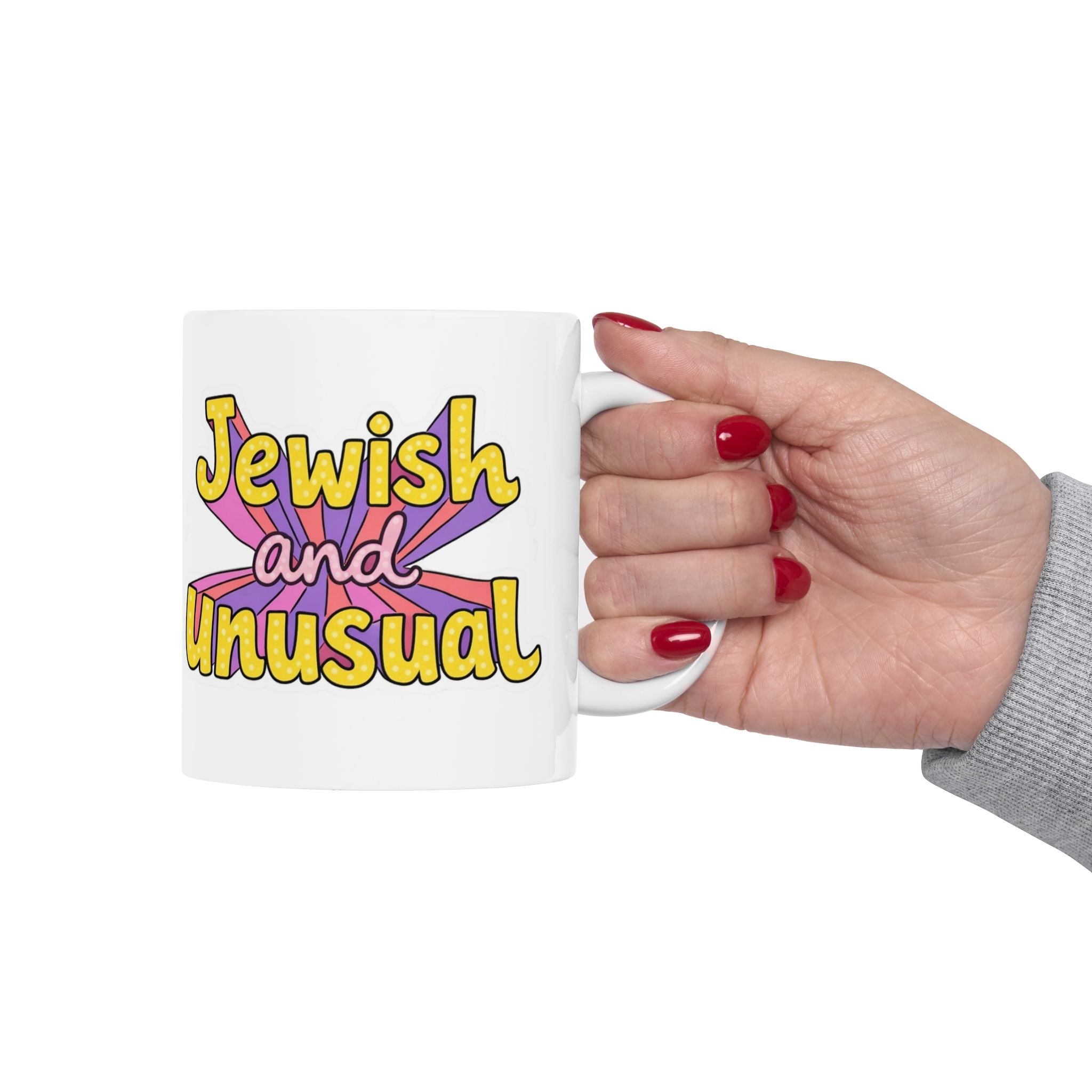 “Jewish and Unusual” Funny Jewish Mug | 11oz Ceramic Coffee Mug | Jewish Humor Gift | Cute Judaica Kitchen Decor