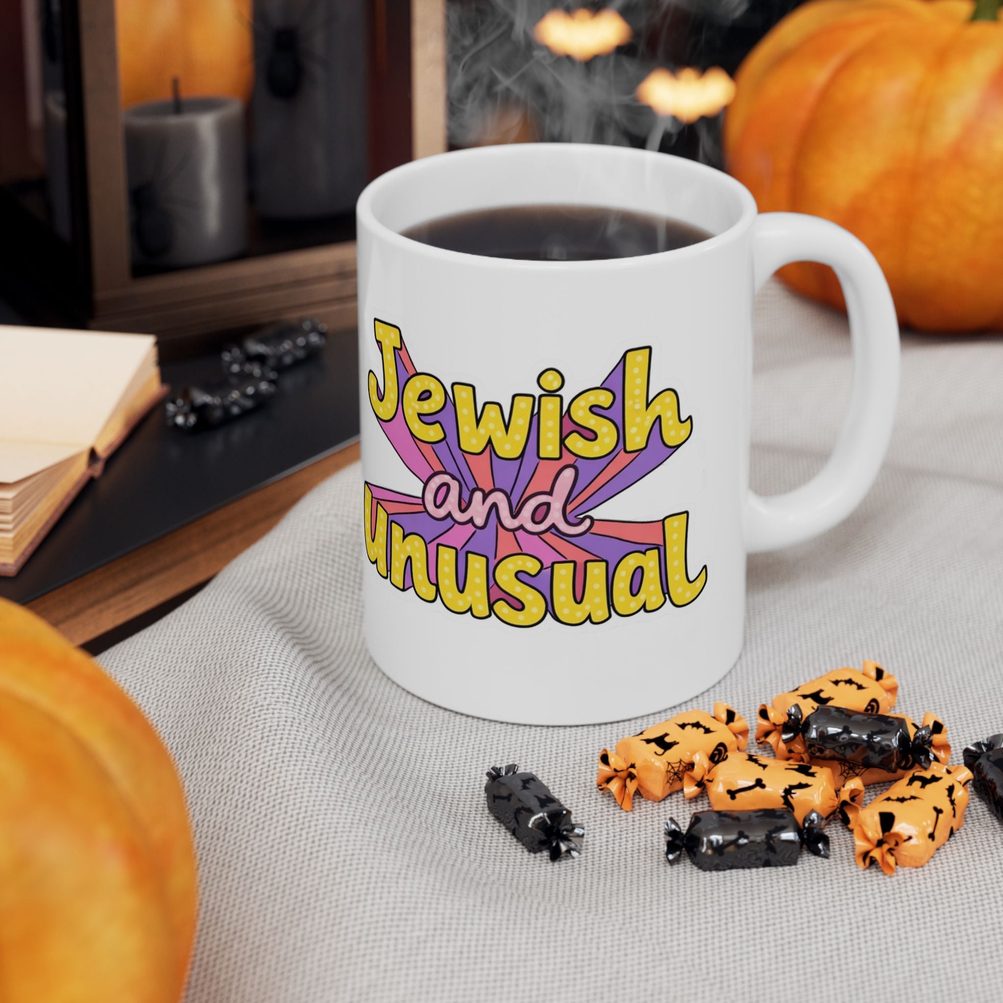 “Jewish and Unusual” Funny Jewish Mug | 11oz Ceramic Coffee Mug | Jewish Humor Gift | Cute Judaica Kitchen Decor