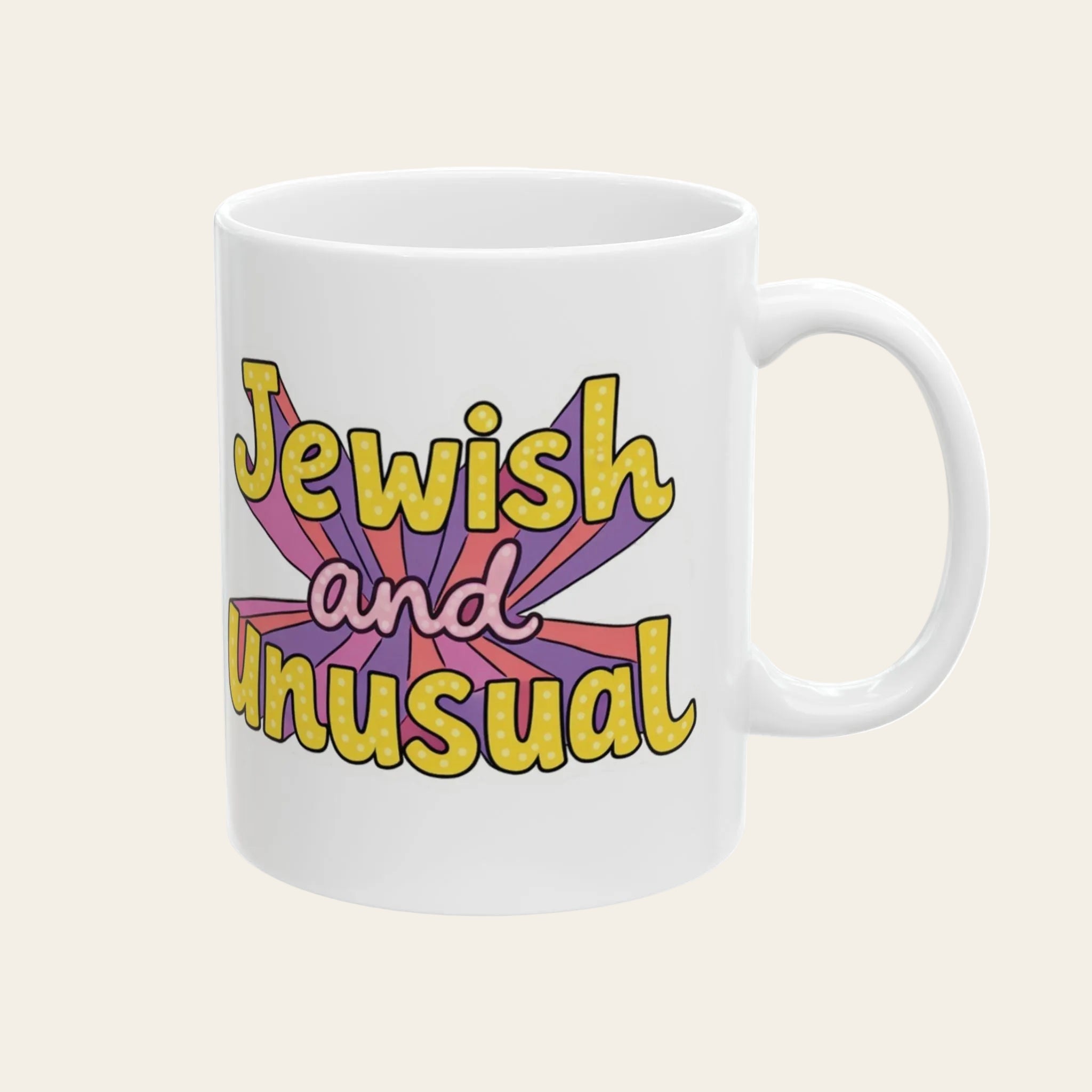 “Jewish and Unusual” Funny Jewish Mug | 11oz Ceramic Coffee Mug | Jewish Humor Gift | Cute Judaica Kitchen Decor