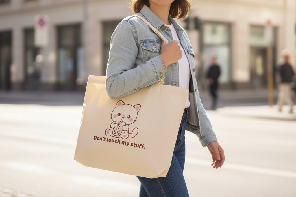 Don’t Touch My Stuff Cat Tote Bag | Cute Kawaii Canvas Tote