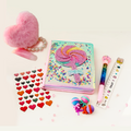 Birthday Journal Gift Set kids stationery bundle. Ready-to-gift stationery bundle with stickers, keychain, pen and notebook