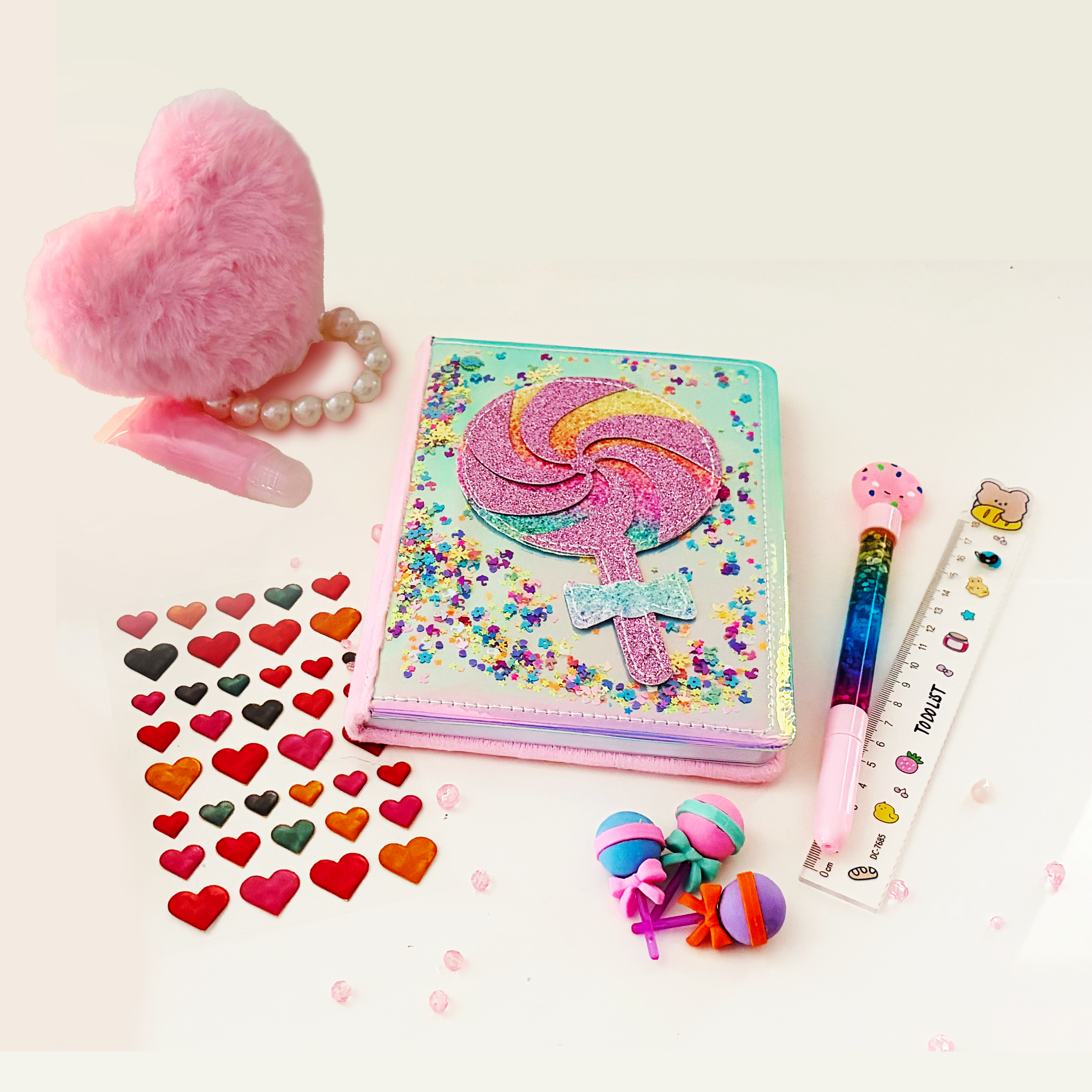 Birthday Journal Gift Set kids stationery bundle. Ready-to-gift stationery bundle with stickers, keychain, pen and notebook