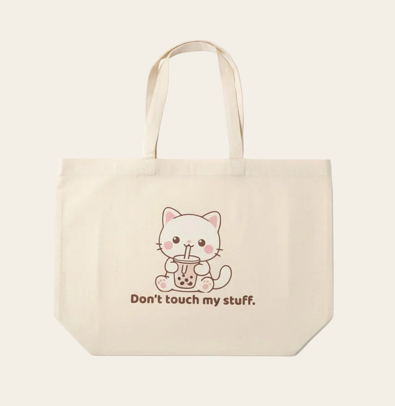 Don’t Touch My Stuff Cat Tote Bag | Cute Kawaii Canvas Tote