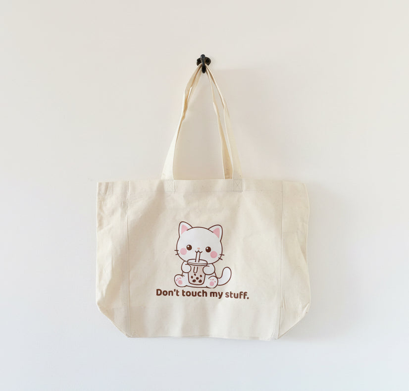 Don’t Touch My Stuff Cat Tote Bag | Cute Kawaii Canvas Tote