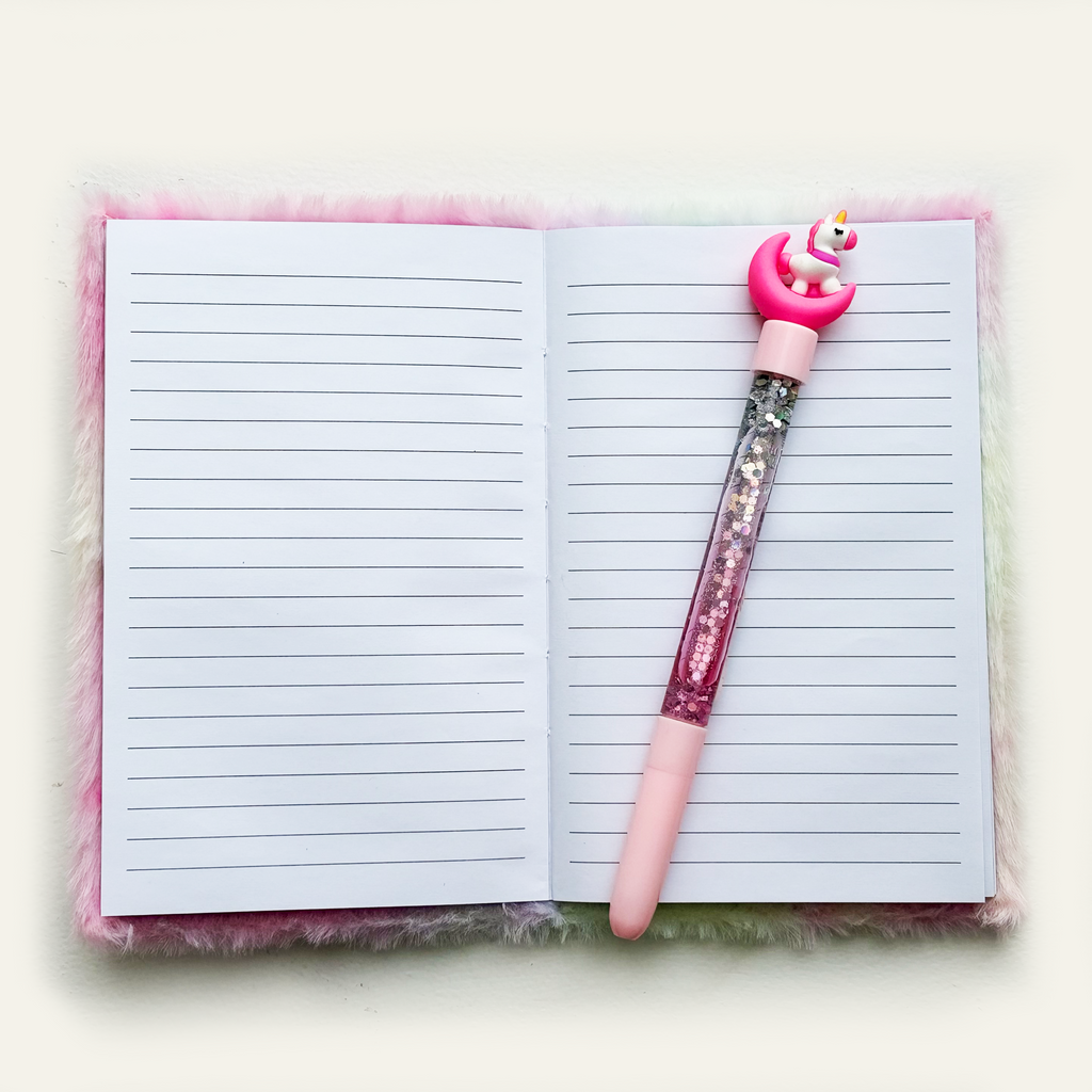 Matching unicorn sparkle pen included in gift set